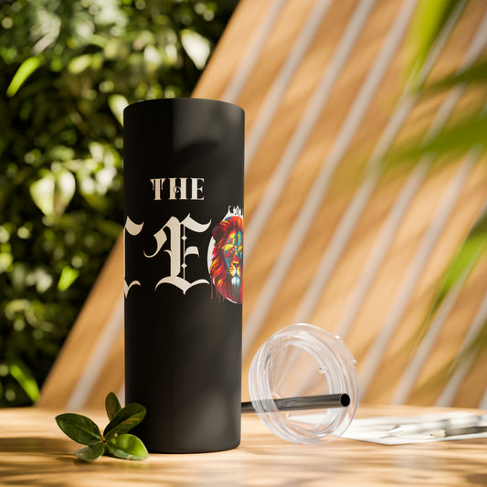 THE CEO: Lion Graphic Skinny Tumbler with Straw, 20oz (Black Matte Finish or Black Glitter Glossy Finish)