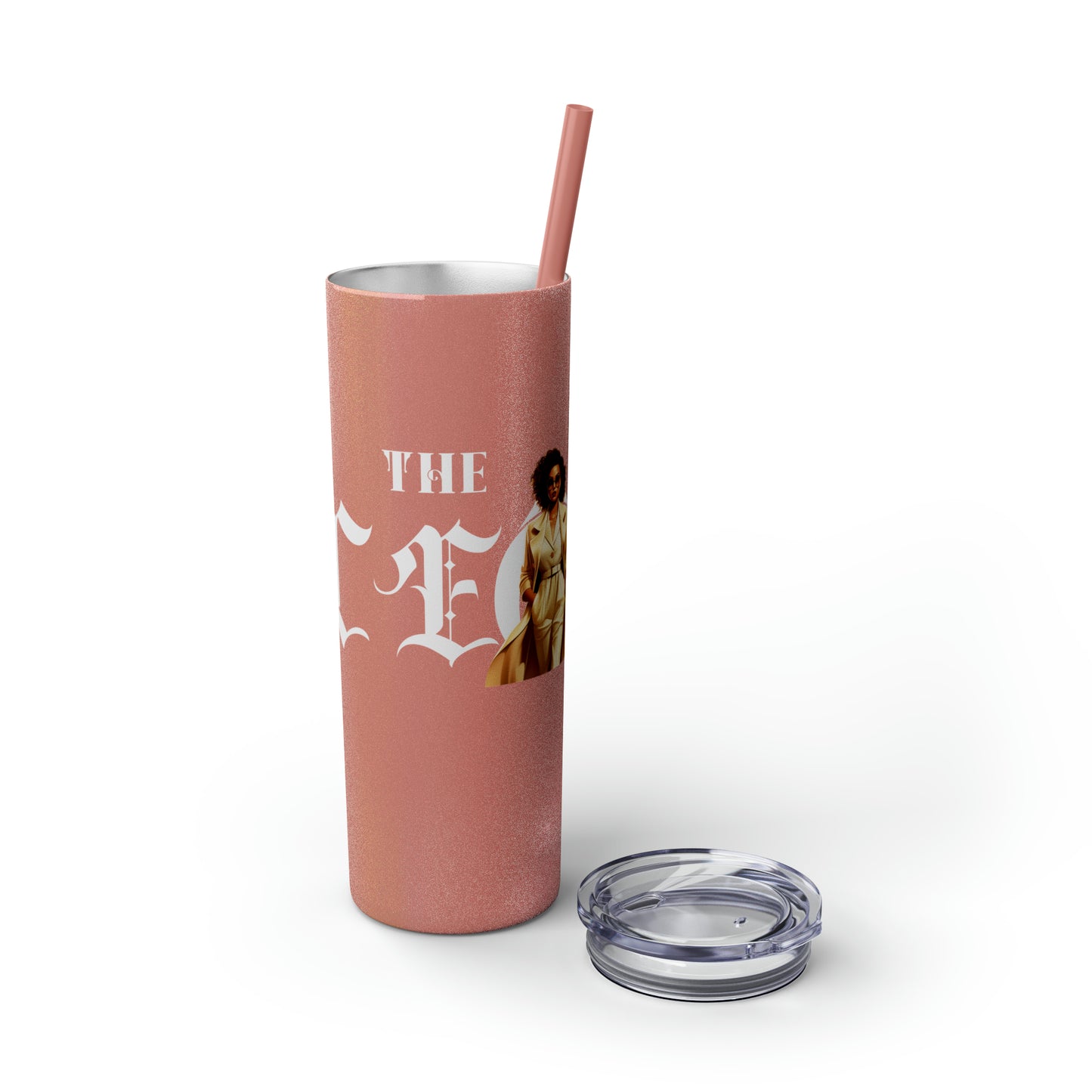 THE CEO: Lady Boss Graphic Skinny Tumbler with Straw, 20oz (Black, Black Glitter, Lilac, Magic Pink, Blush Pink, & Dusty Rose - All Glitter Finishes)