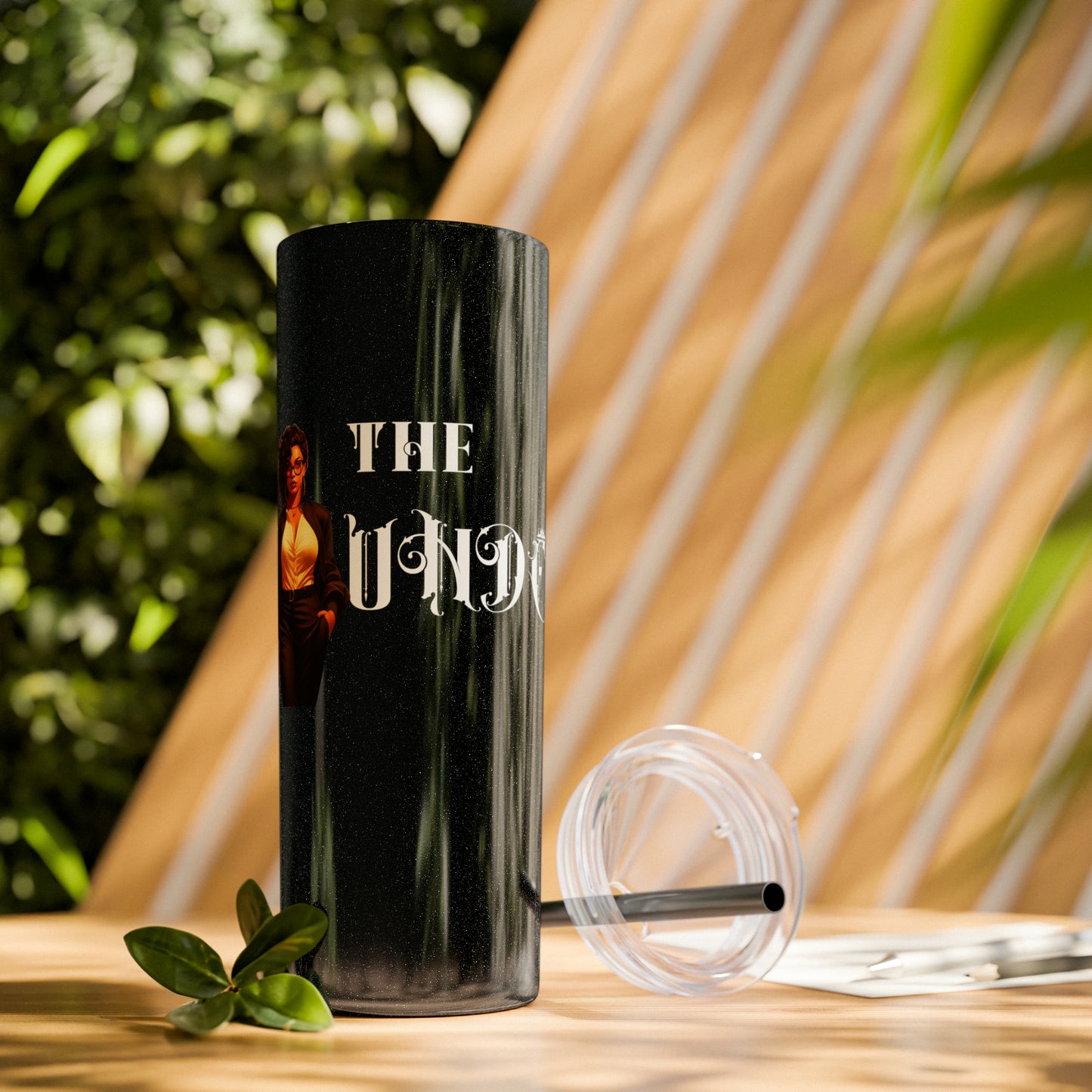 THE FOUNDER: Lady Boss Graphic Skinny Tumbler with Straw, 20oz (Black Matte Finish or Black Glitter Glossy Finish)