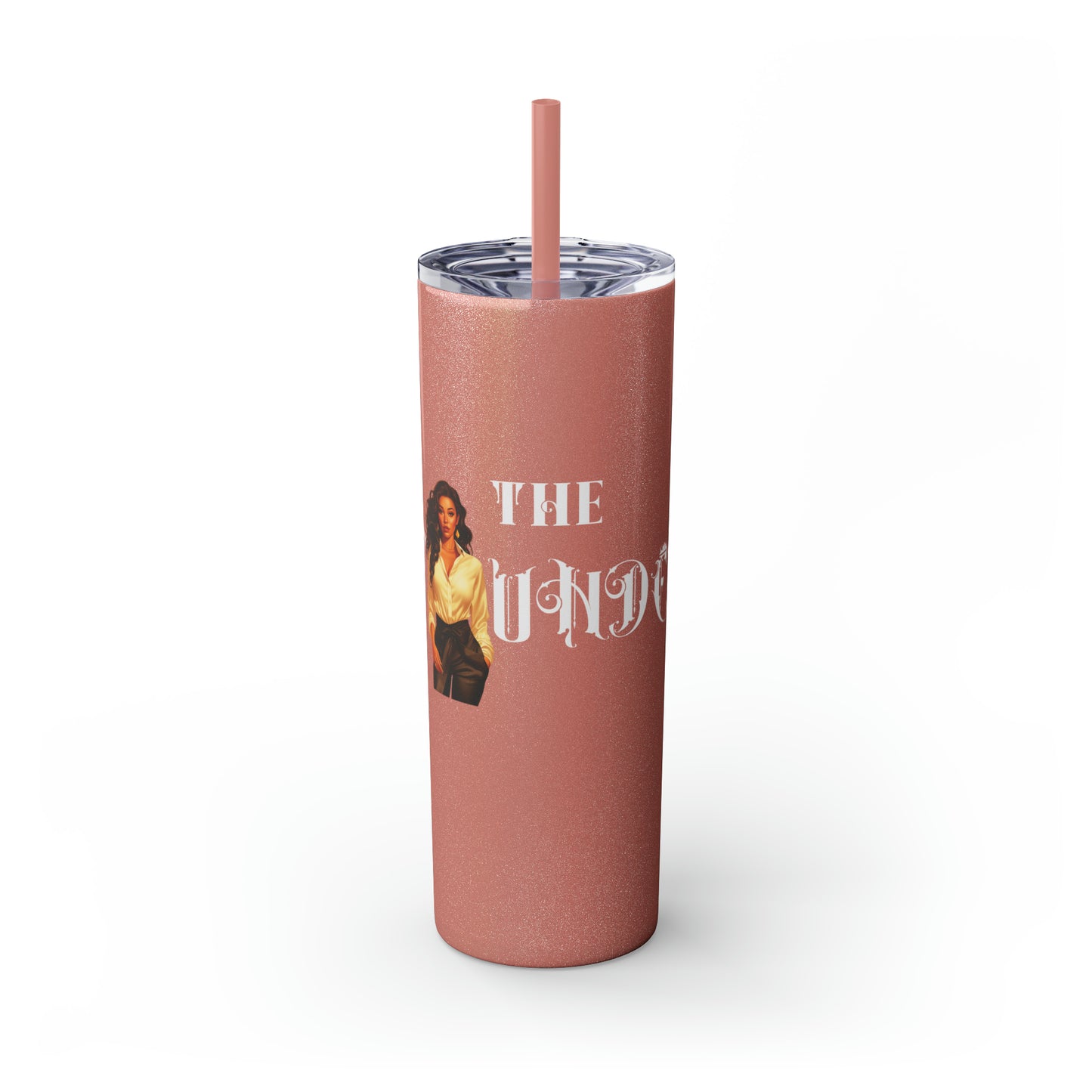 THE FOUNDER: Lady Boss Graphic Skinny Tumbler with Straw, 20oz (Black Matte Finish or Black Glitter Glossy Finish)