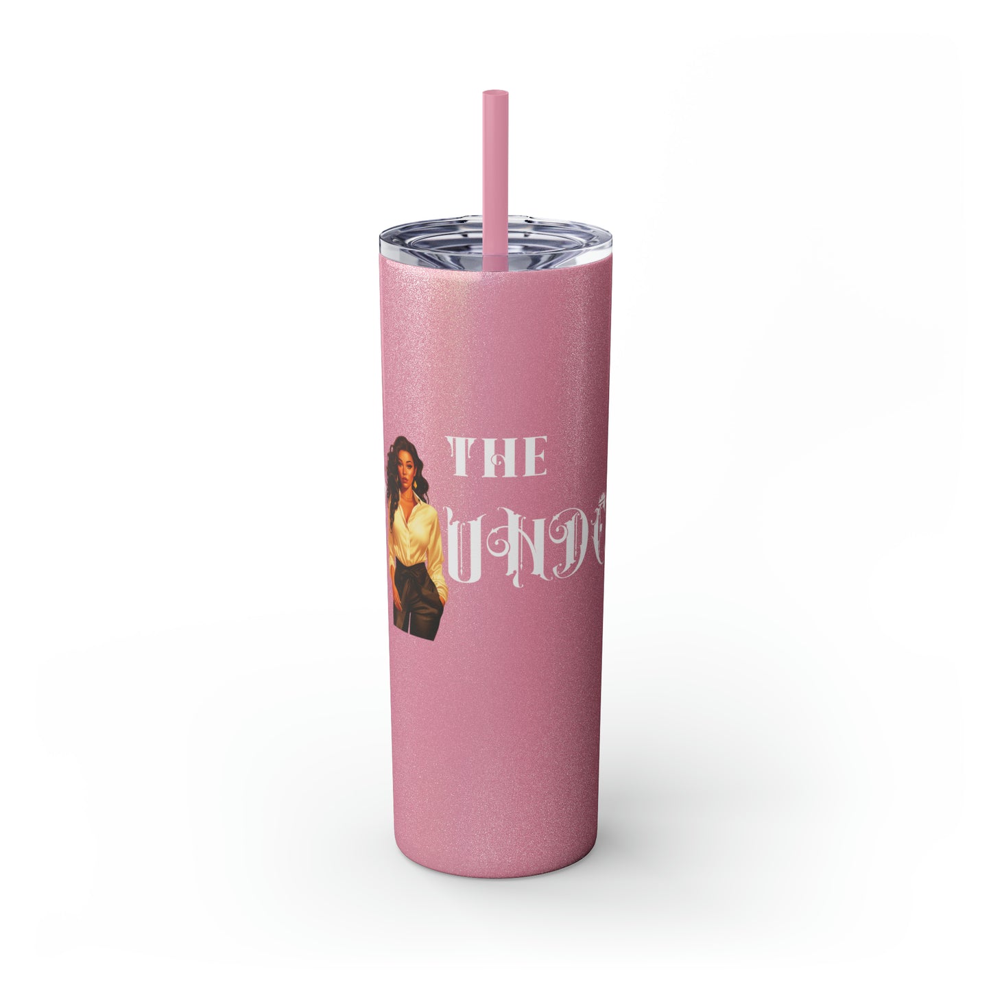 THE FOUNDER: Lady Boss Graphic Skinny Tumbler with Straw, 20oz (Black Matte Finish or Black Glitter Glossy Finish)