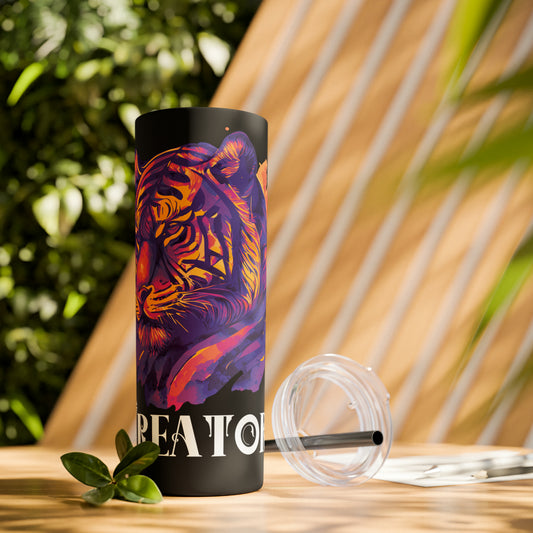 CREATOR: Tiger Graphic Skinny Tumbler with Straw, 20oz (Black Matte Finish or Black Glitter Glossy Finish)