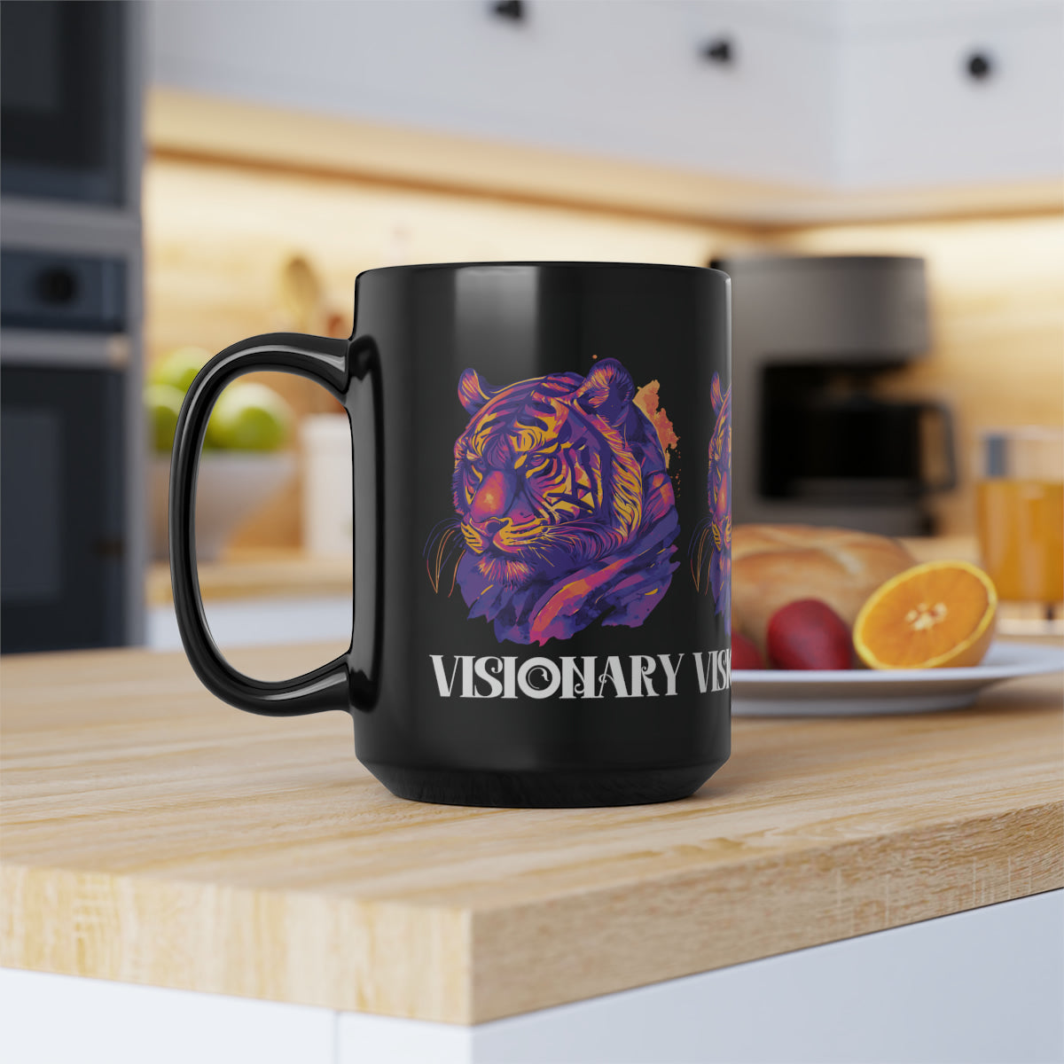 VISIONARY: Tiger Graphic Glossy Black Mug (11oz, 15oz)