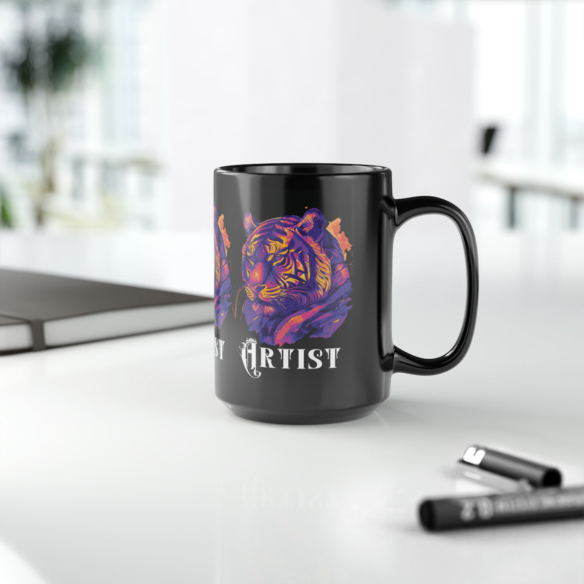 ARTIST: Tiger Graphic Glossy Black Mug (11oz, 15oz)