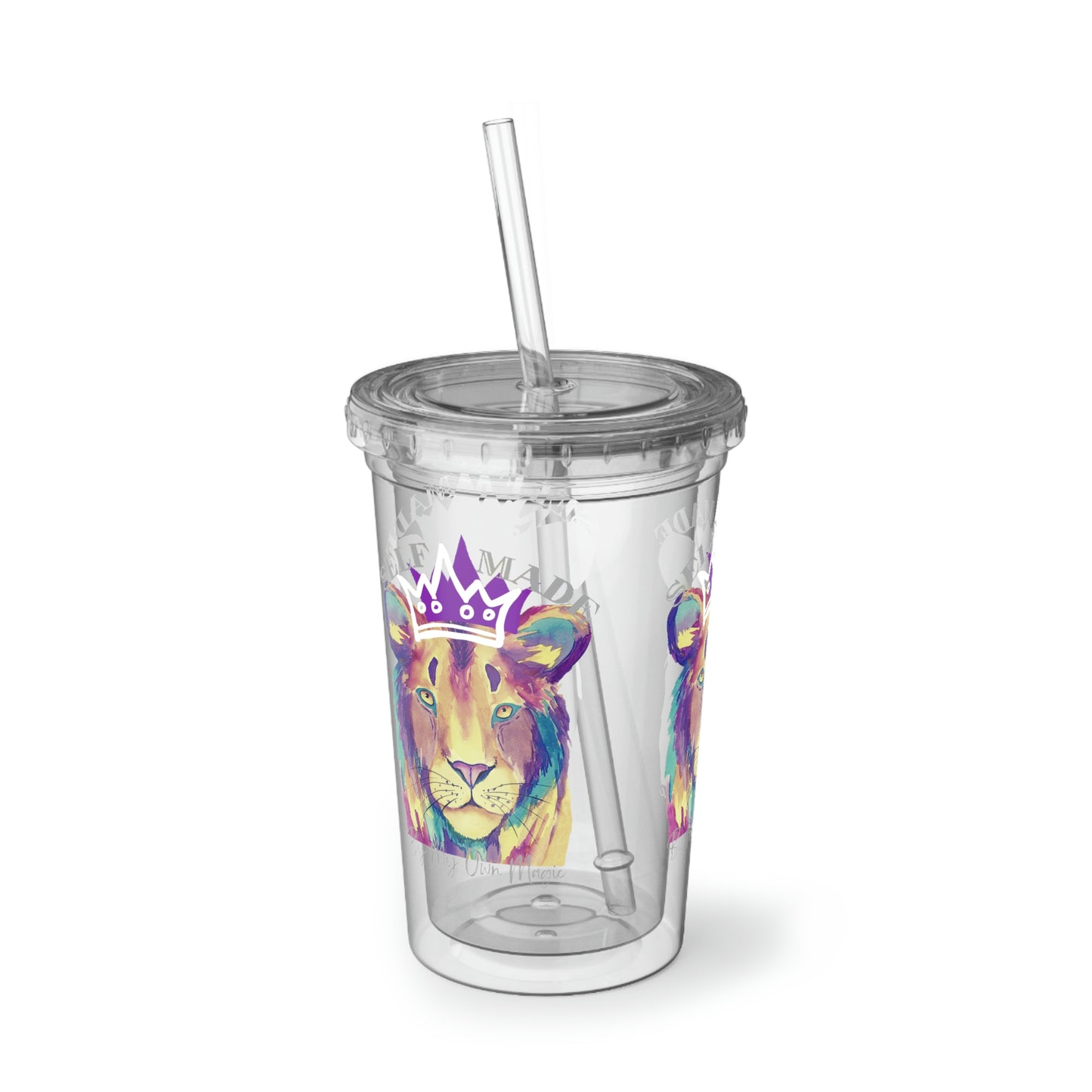 Street Art Remix Lion in Royal Purple: BPA Free Suave Acrylic Cup, 16oz (For Hot and Cold Drinks!)