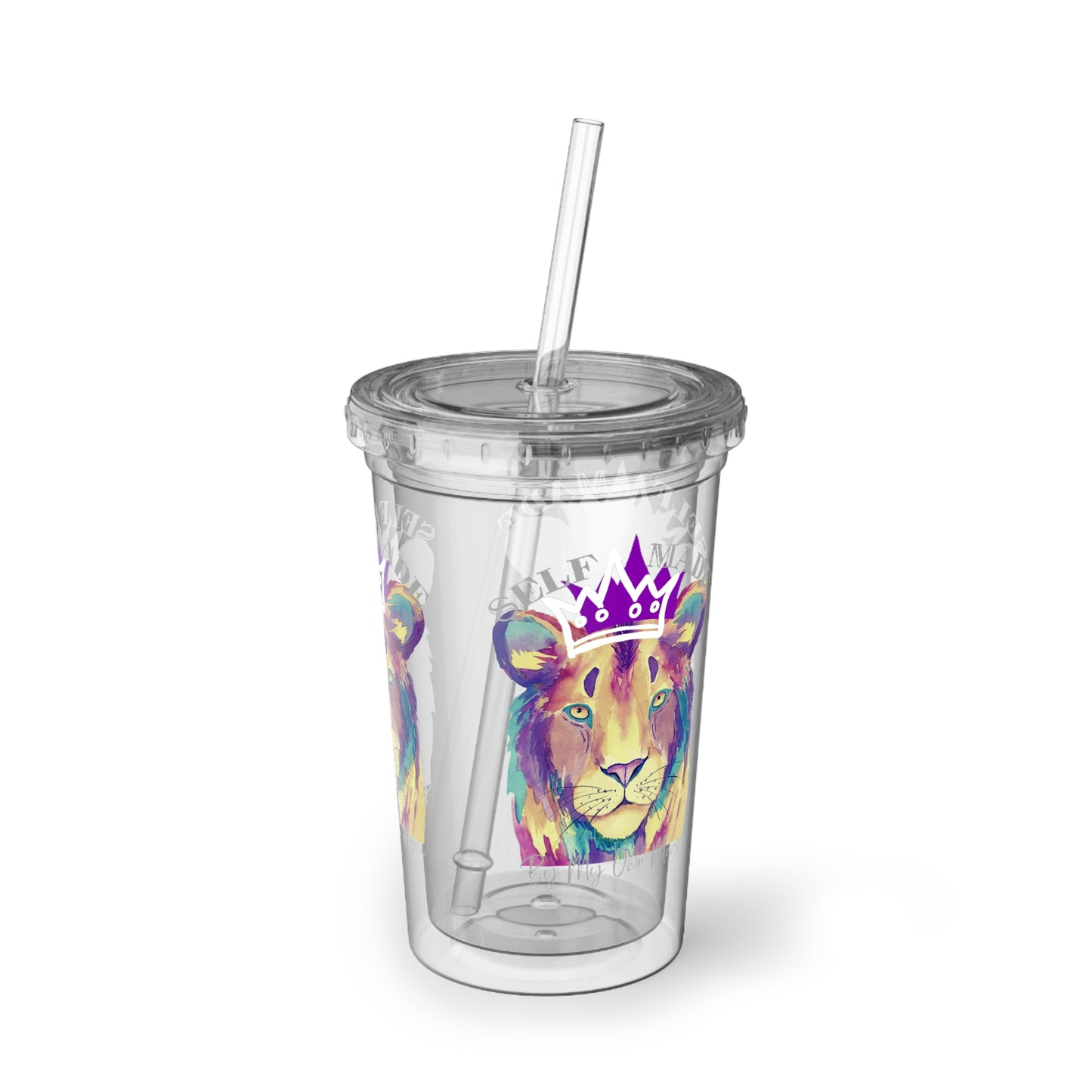 Street Art Remix Lion in Royal Purple: BPA Free Suave Acrylic Cup, 16oz (For Hot and Cold Drinks!)