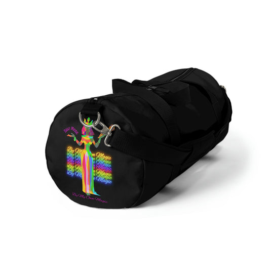 Durable Duffel Bag: The Psychedelic Empress Neon Sign in Royal Purple