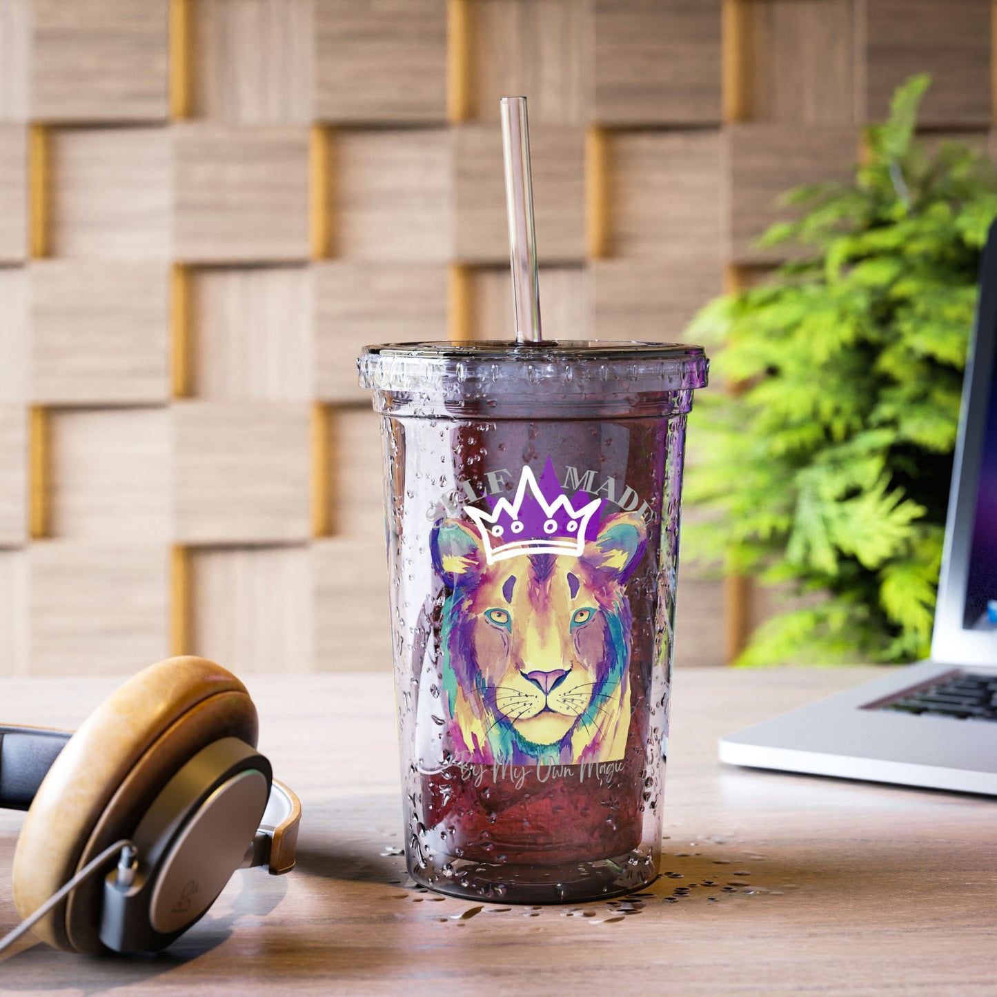 Street Art Remix Lion in Royal Purple: BPA Free Suave Acrylic Cup, 16oz (For Hot and Cold Drinks!)