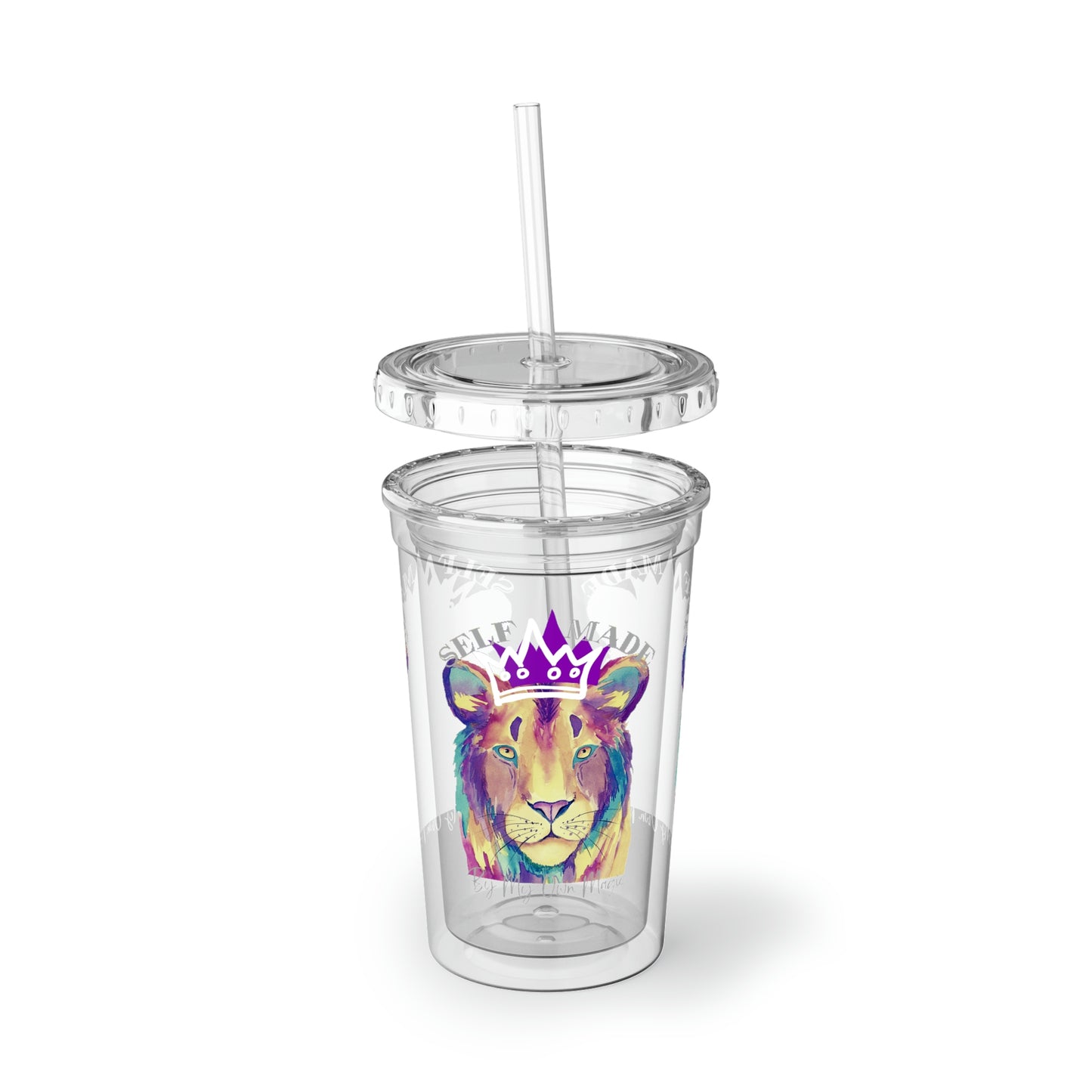 Street Art Remix Lion in Royal Purple: BPA Free Suave Acrylic Cup, 16oz (For Hot and Cold Drinks!)