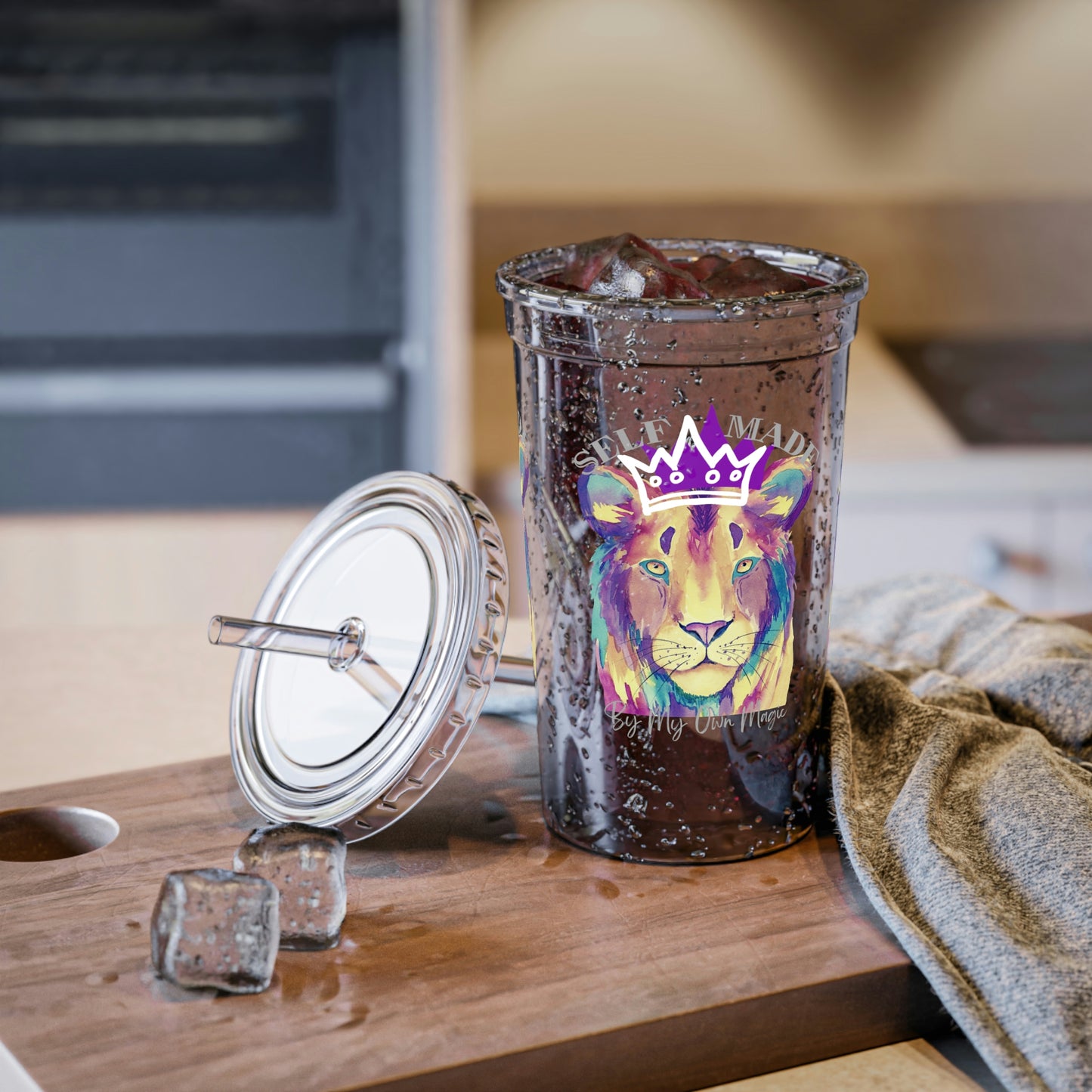 Street Art Remix Lion in Royal Purple: BPA Free Suave Acrylic Cup, 16oz (For Hot and Cold Drinks!)